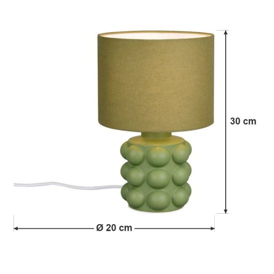 Abat-jour per comodino in ceramica a sfere verde con paralume in tessuto verde