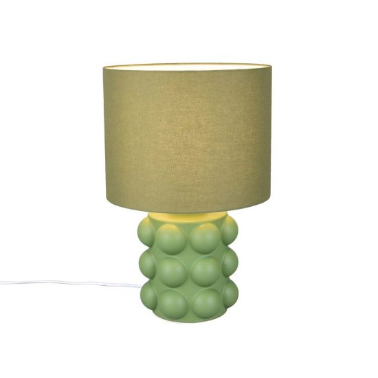 Lampada da tavolo per soggiorno in ceramica a sfere verde con paralume in tessuto verde