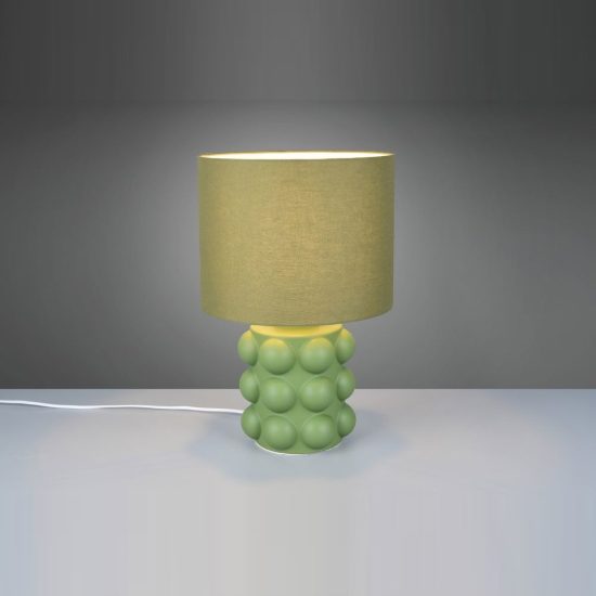 Lampada da tavolo per soggiorno in ceramica a sfere verde con paralume in tessuto verde