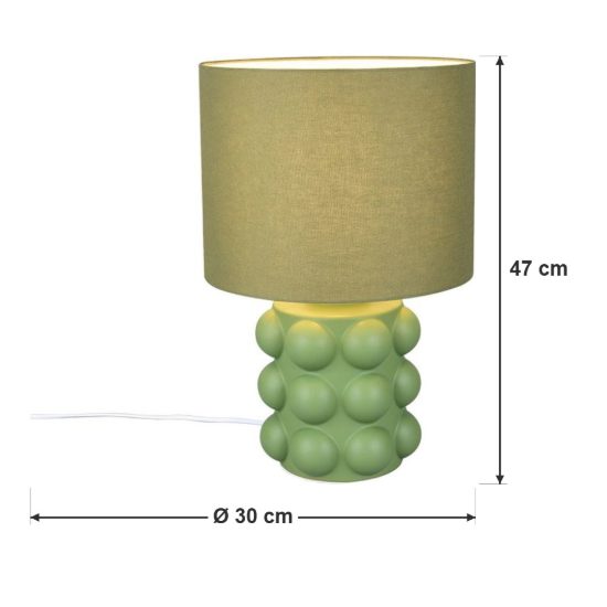 Lampada da tavolo per soggiorno in ceramica a sfere verde con paralume in tessuto verde