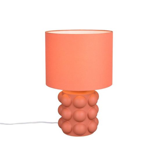 Lampada da tavolo per soggiorno in ceramica a sfere albicocca con paralume in tessuto albicocca