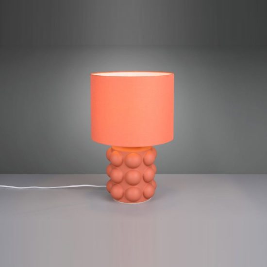 Lampada da tavolo per soggiorno in ceramica a sfere albicocca con paralume in tessuto albicocca