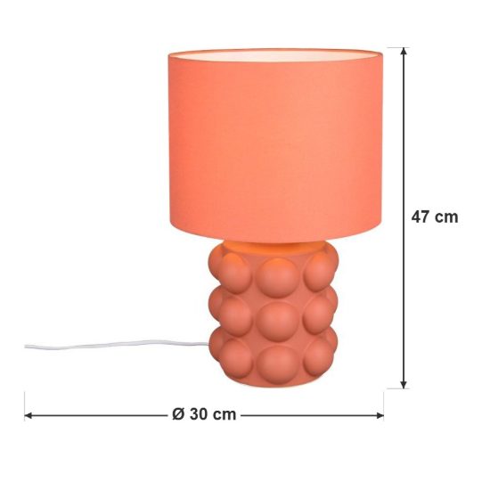 Lampada da tavolo per soggiorno in ceramica a sfere albicocca con paralume in tessuto albicocca