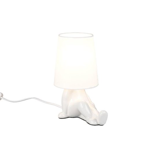 Abat-jour per comodino in ceramica a figura umana con paralume in tessuto bianco