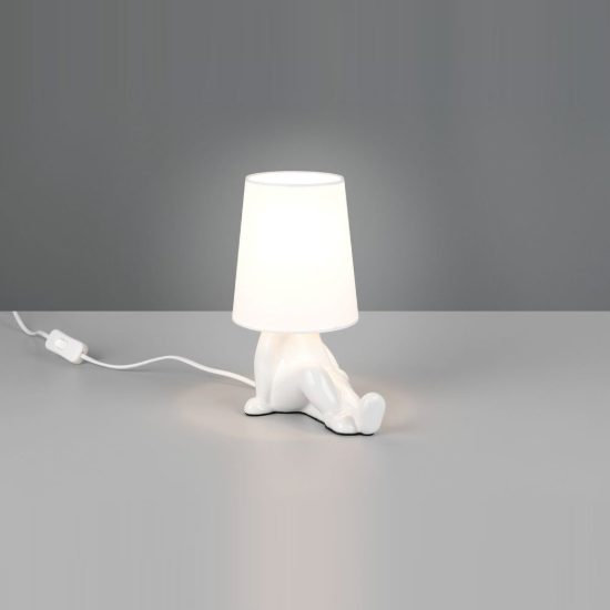 Abat-jour per comodino in ceramica a figura umana con paralume in tessuto bianco