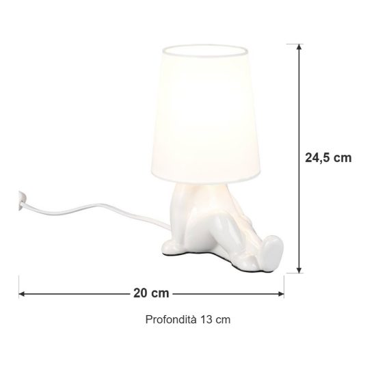 Abat-jour per comodino in ceramica a figura umana con paralume in tessuto bianco