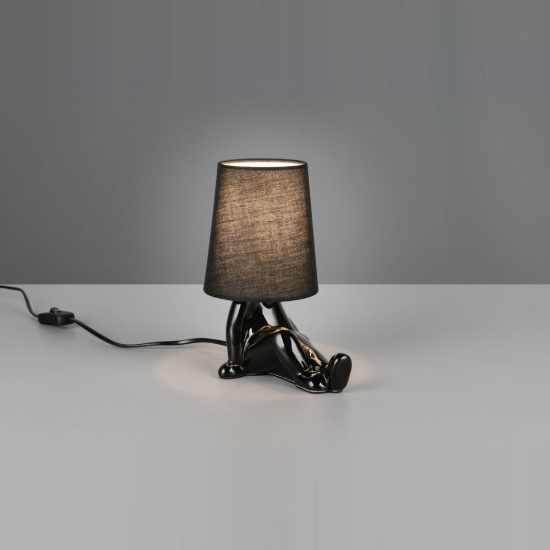 Abat-jour per comodino in ceramica a figura umana con paralume in tessuto nero
