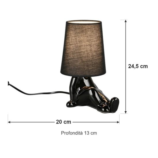 Abat-jour per comodino in ceramica a figura umana con paralume in tessuto nero