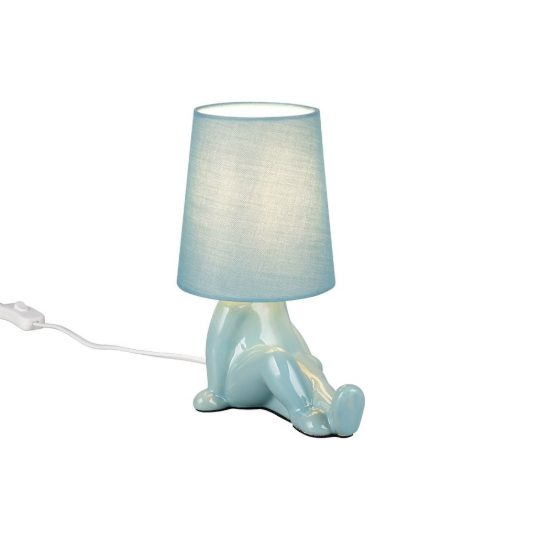 Abat-jour per comodino in ceramica a figura umana con paralume in tessuto azzurro