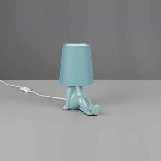 Abat-jour per comodino in ceramica a figura umana con paralume in tessuto azzurro