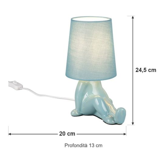 Abat-jour per comodino in ceramica a figura umana con paralume in tessuto azzurro