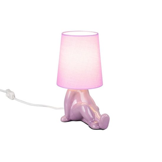 Abat-jour per comodino in ceramica a figura umana con paralume in tessuto lilla