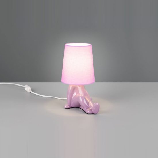 Abat-jour per comodino in ceramica a figura umana con paralume in tessuto lilla