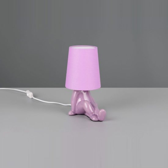 Abat-jour per comodino in ceramica a figura umana con paralume in tessuto lilla