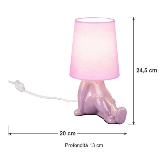 Abat-jour per comodino in ceramica a figura umana con paralume in tessuto lilla