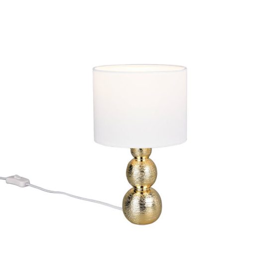 Abat-jour per comodino in ceramica oro con paralume in vetro bianco