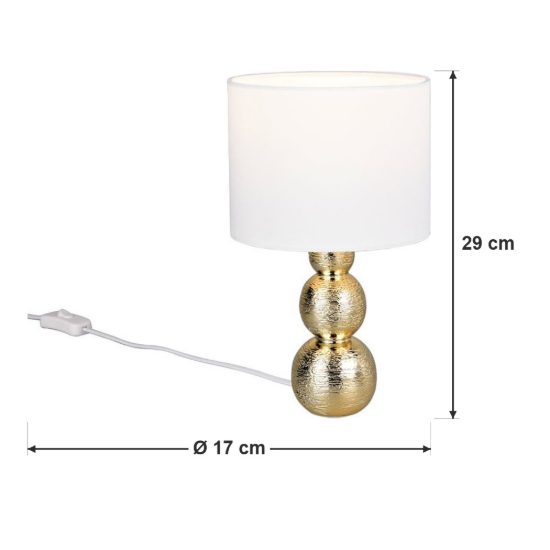 Abat-jour per comodino in ceramica oro con paralume in vetro bianco