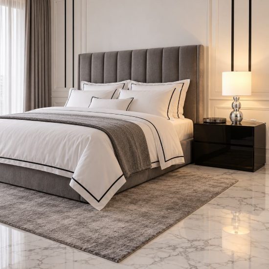 Abat-jour per comodino in ceramica argento con paralume in vetro bianco