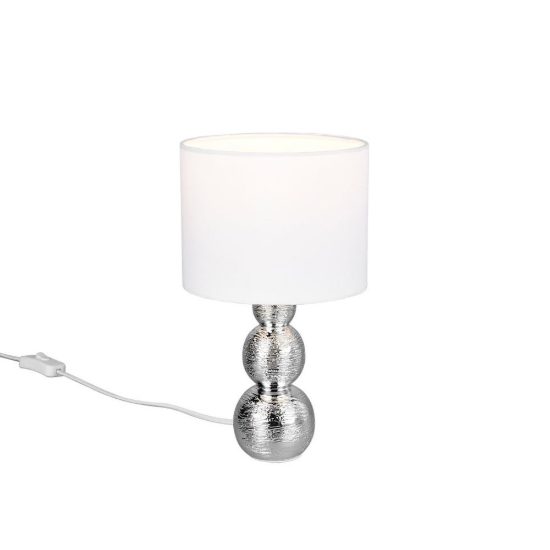 Abat-jour per comodino in ceramica argento con paralume in vetro bianco