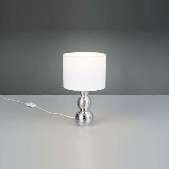 Abat-jour per comodino in ceramica argento con paralume in vetro bianco