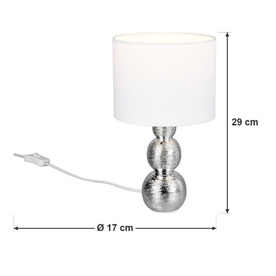 Abat-jour per comodino in ceramica argento con paralume in vetro bianco