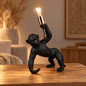 Lampada da tavolo per soggiorno a forma di scimmia nera oro