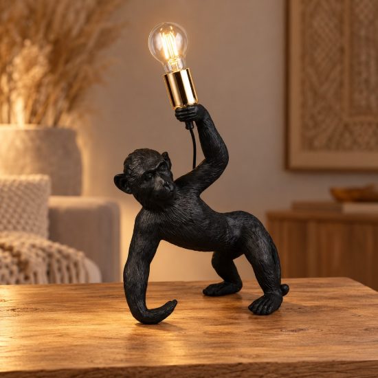 Lampada da tavolo per soggiorno a forma di scimmia nera oro