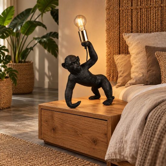 Lampada da tavolo per soggiorno a forma di scimmia nera oro