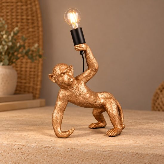 Lampada da tavolo per soggiorno a forma di scimmia oro nera