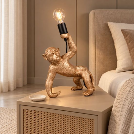 Lampada da tavolo per soggiorno a forma di scimmia oro nera