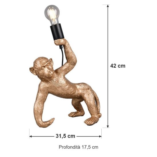 Lampada da tavolo per soggiorno a forma di scimmia oro nera