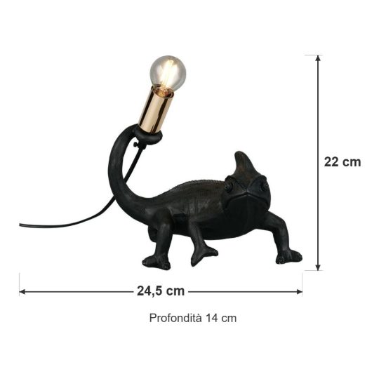 Abat-jour per comodino a forma di lucertola nera oro