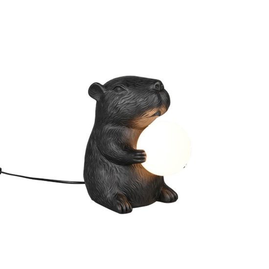Abat-jour per comodino a forma di capibara nero con sfera in vetro bianco