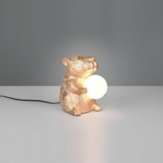 Abat-jour per comodino a forma di capibara oro con sfera in vetro bianco