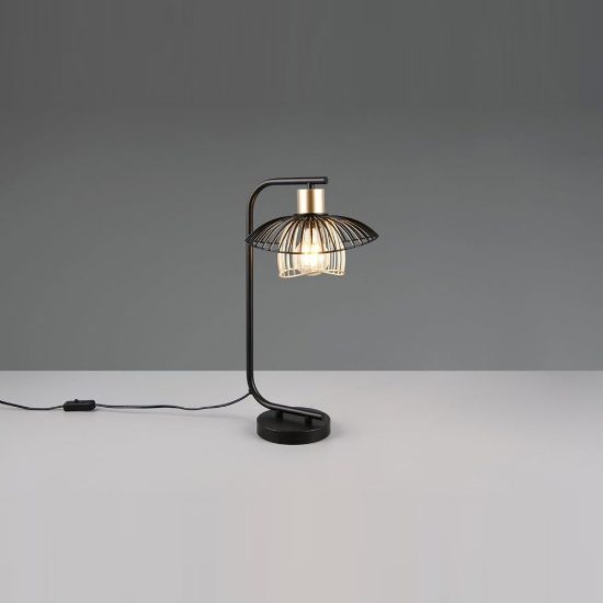Lampada da tavolo per soggiorno moderna nera oro con paralume aperto in metallo