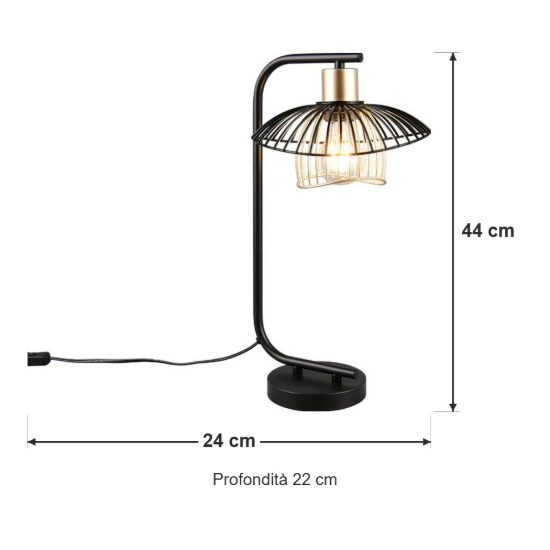 Lampada da tavolo per soggiorno moderna nera oro con paralume aperto in metallo