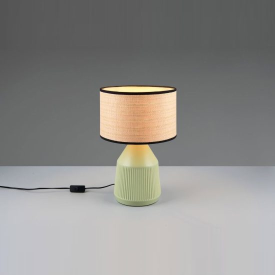 Lampada da tavolo per soggiorno in ceramica verde con paralume in carta naturale