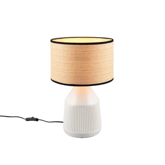 Lampada da tavolo per soggiorno in ceramica bianca con paralume in carta naturale