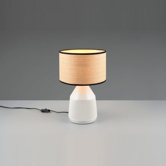 Lampada da tavolo per soggiorno in ceramica bianca con paralume in carta naturale