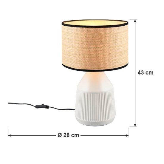 Lampada da tavolo per soggiorno in ceramica bianca con paralume in carta naturale