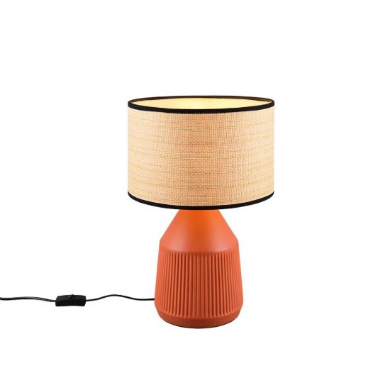 Lampada da tavolo per soggiorno in ceramica terracotta con paralume in carta naturale
