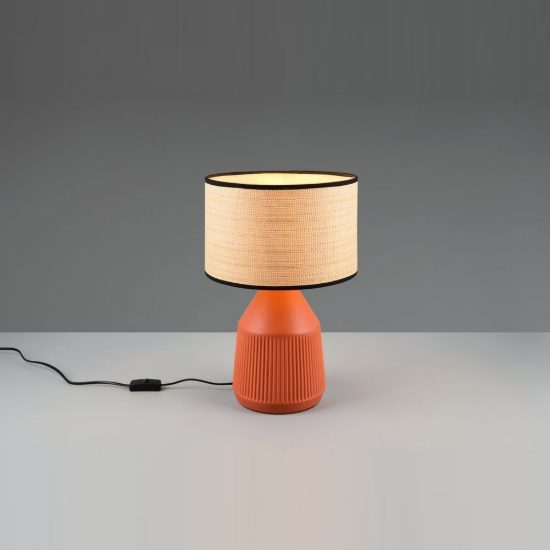 Lampada da tavolo per soggiorno in ceramica terracotta con paralume in carta naturale