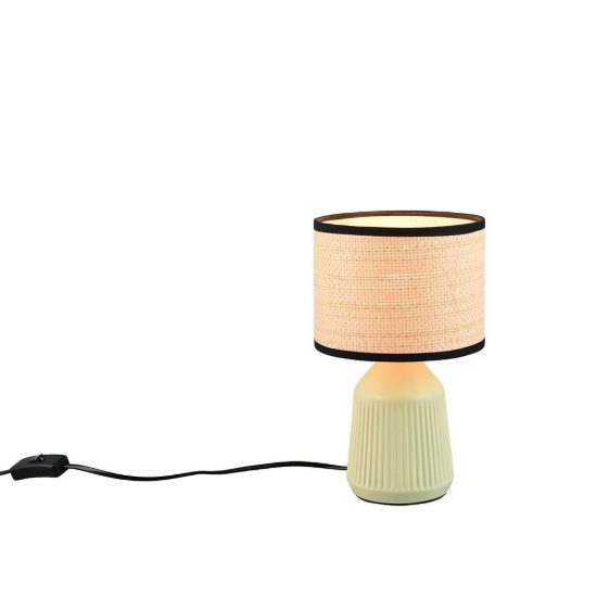 Abat-jour per comodino in ceramica verde con paralume in carta naturale