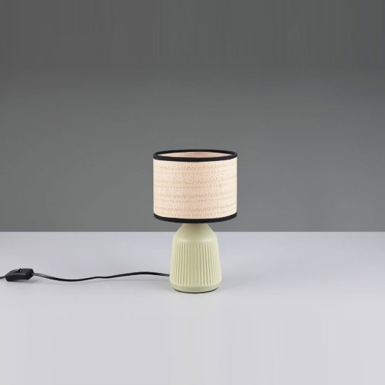 Abat-jour per comodino in ceramica verde con paralume in carta naturale