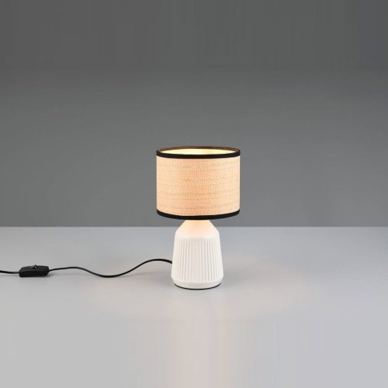 Abat-jour per comodino in ceramica bianca con paralume in carta naturale