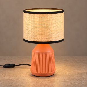 Abat-jour per comodino in ceramica terracotta con paralume in carta naturale