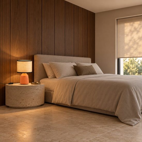 Abat-jour per comodino in ceramica terracotta con paralume in carta naturale