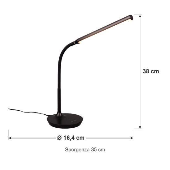 Lampada da scrivania led 5w 3000k 4000k 5000k touch per ufficio con collo flessibile nera