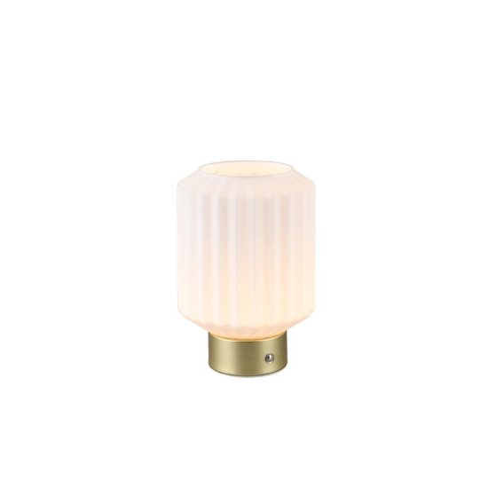 Abat-jour ricaricabile led 1,5w 3000k per comodino ottone satinato con vetro rigato bianco
