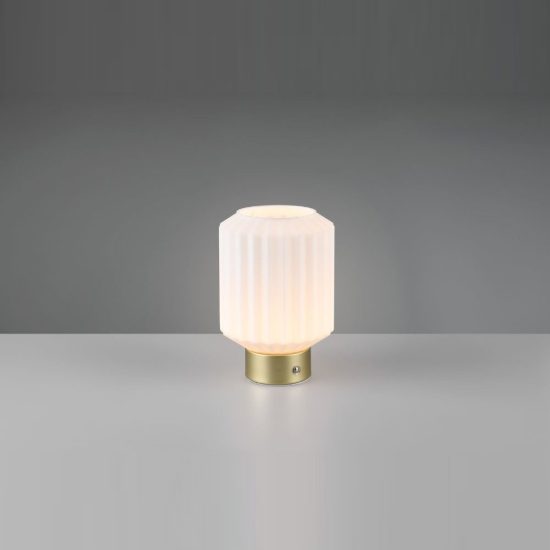 Abat-jour ricaricabile led 1,5w 3000k per comodino ottone satinato con vetro rigato bianco